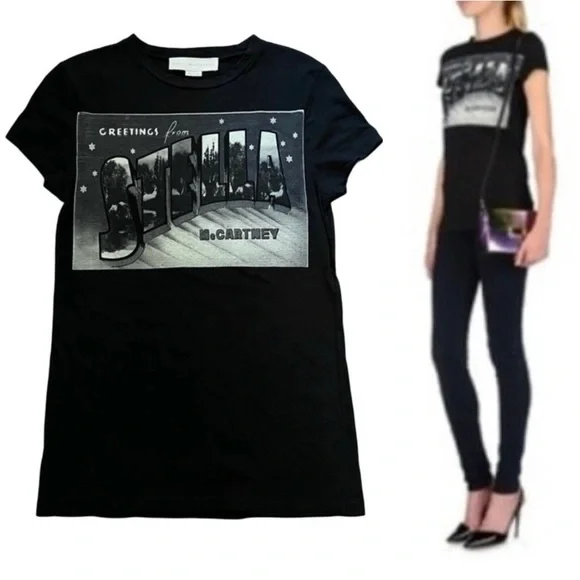 NWOT COTTON SILK Stella McCartney Greetings black tee grunge T-shirt 44 8 10 M - Picture 1 of 10